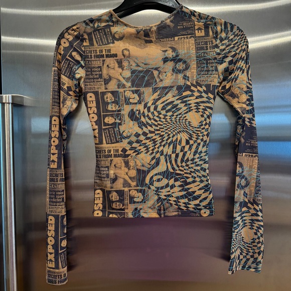 NWT Miaou Long Sleeve Tee Shirt in Mesh Wanted Print - Picture 16 of 16